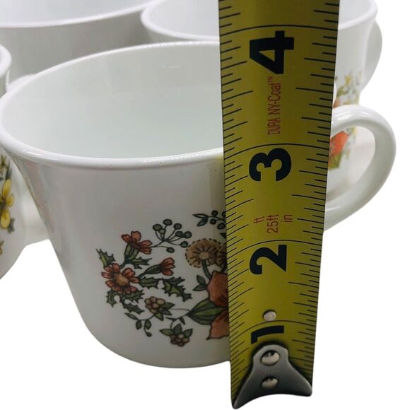 VTG Corelle Corning Ware Indian Summer Cups Mugs Orange Yellow Flowers Set of 4 - Picture 6 of 7